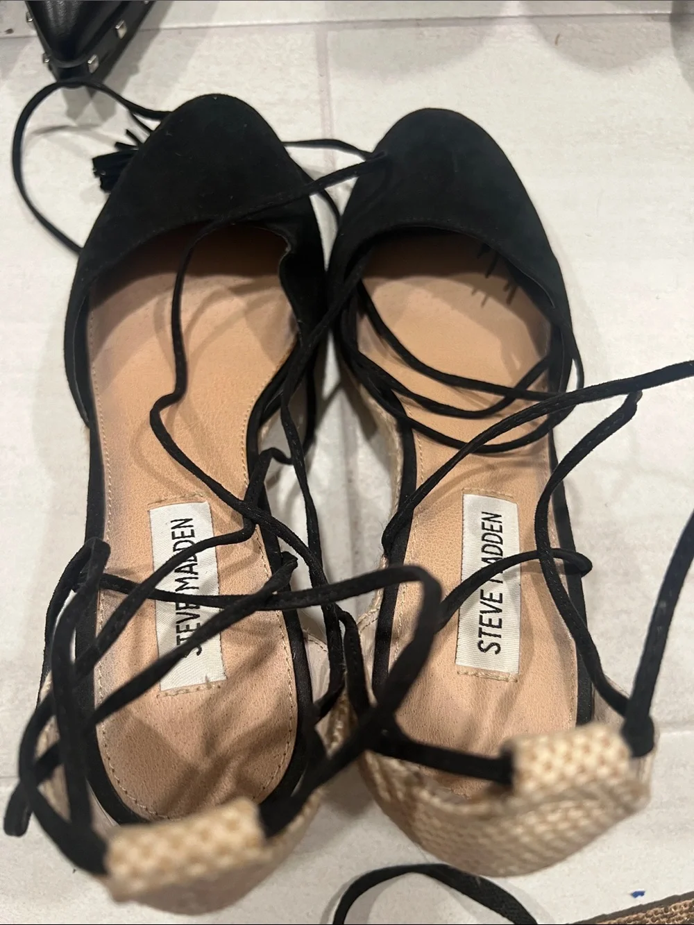 Steve Madden Black Lace-Up Espadrille Wedge Shoes